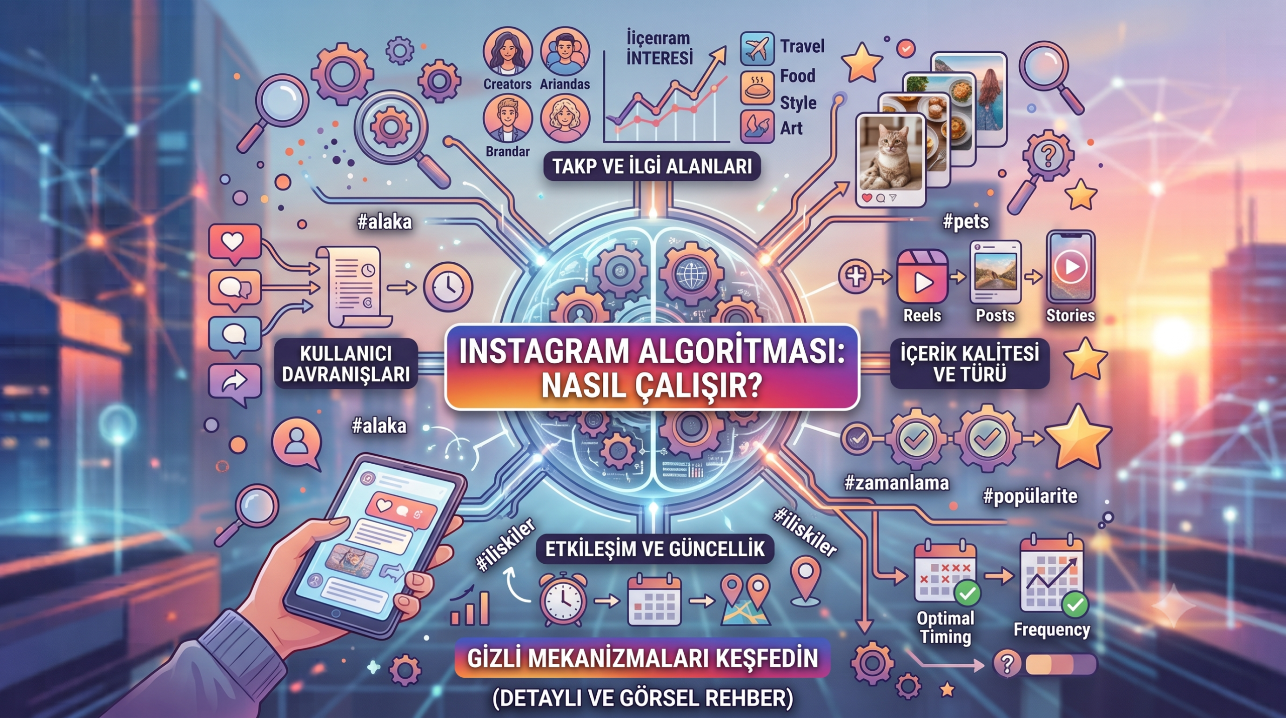 Instagram algoritması nasıl çalışır? Akış, Reels, Keşfet, Hikâye ve etkileşim sinyallerini sade bir dille öğrenin; görünürlüğünüzü artıracak pratik adımları keşfedin.