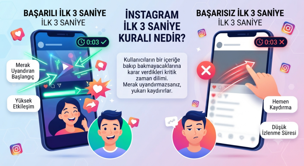 Mobil cihazda Instagram ilk 3 saniye kuralı etkisini gösteren grafik