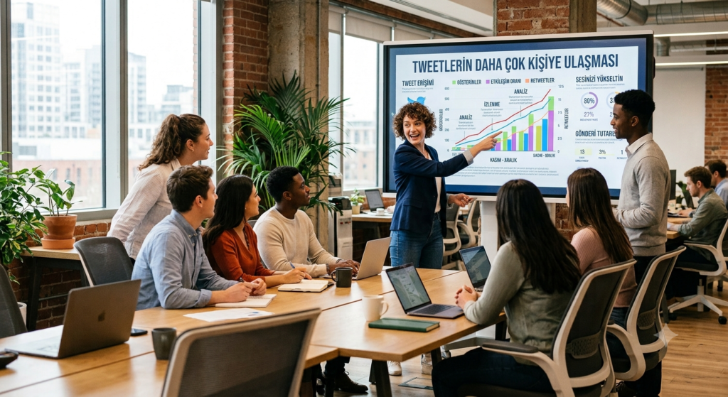 X platformunda tweetlerin daha çok kişiye ulaşması sürecini gösteren büyüme grafiği