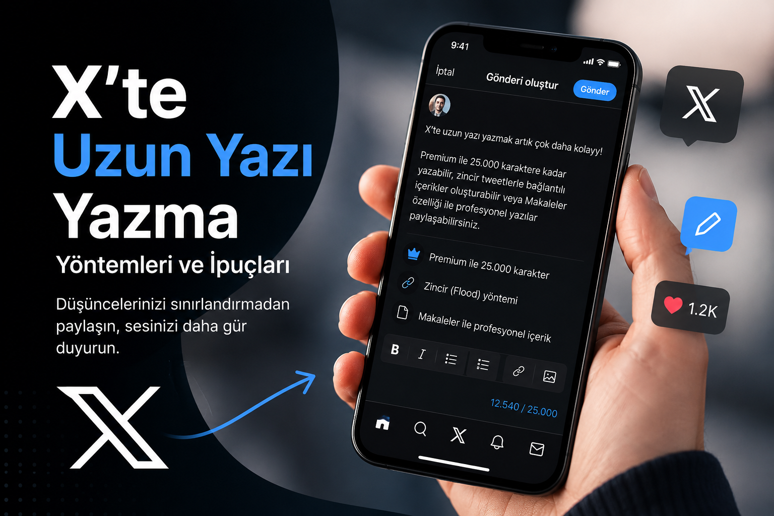 Premium hesabı üzerinden X'te uzun yazı yazma