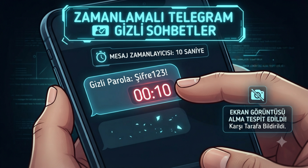 Güvenlik odaklı Telegram gizli sohbetler arayüz tasarımı örneği